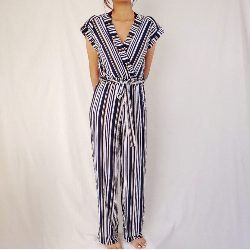 Sophia + Zeke Striped Navy Blue Jumpsuit  Size: S